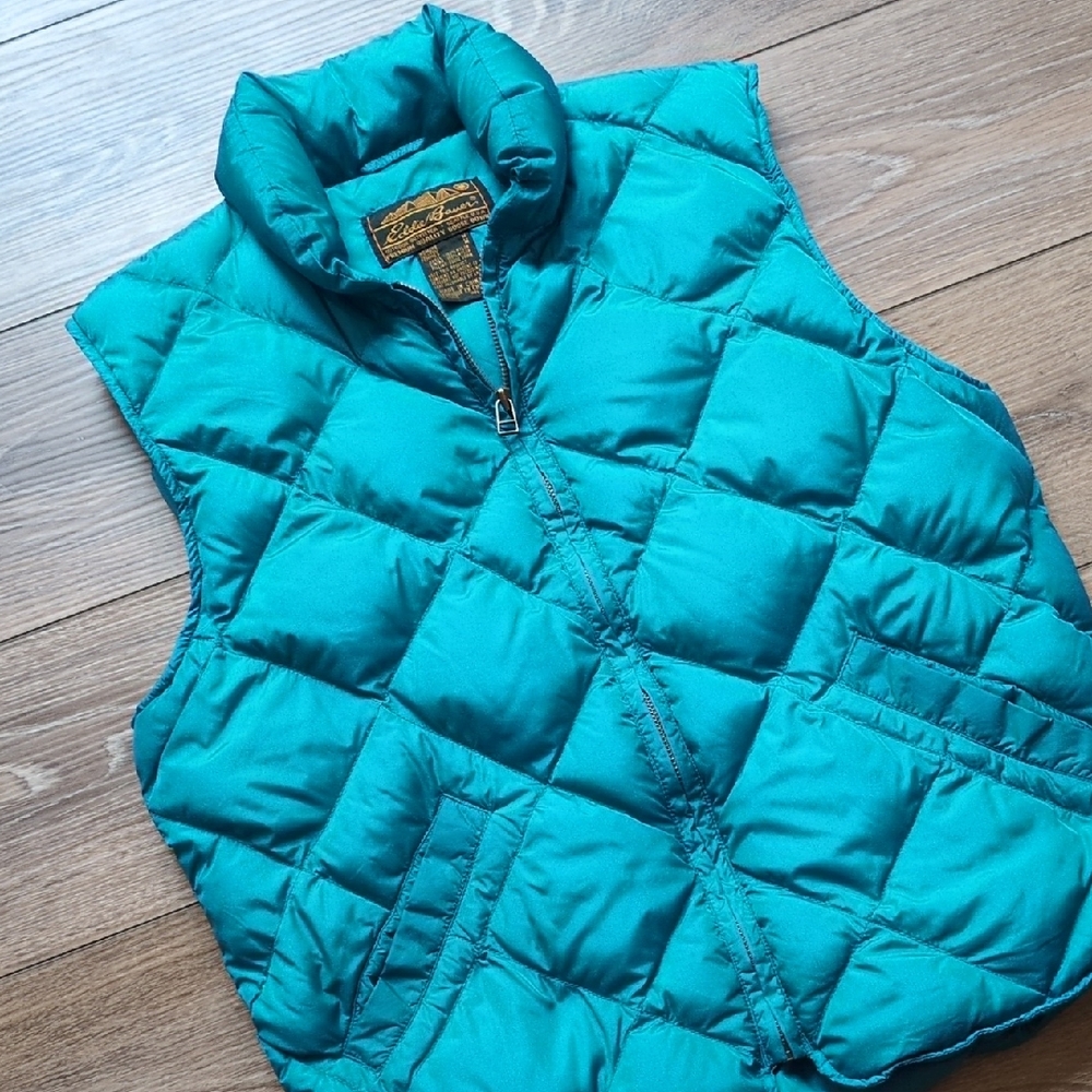 Vintage Eddie Bauer Goose‎ Down Quilted Puffer Vest - Teal Blue - Medium